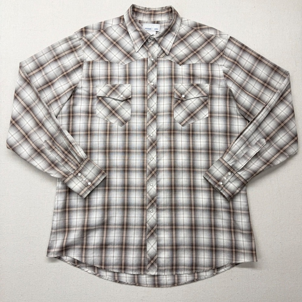 Wrangler Wrancher Western Snap Shirt Mens XLT Tall Brown Plaid MTW1231 Cowboy - Picture 3 of 13